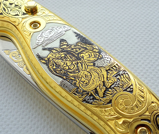 Нож складной "Рысь за зайцем". Златоуст